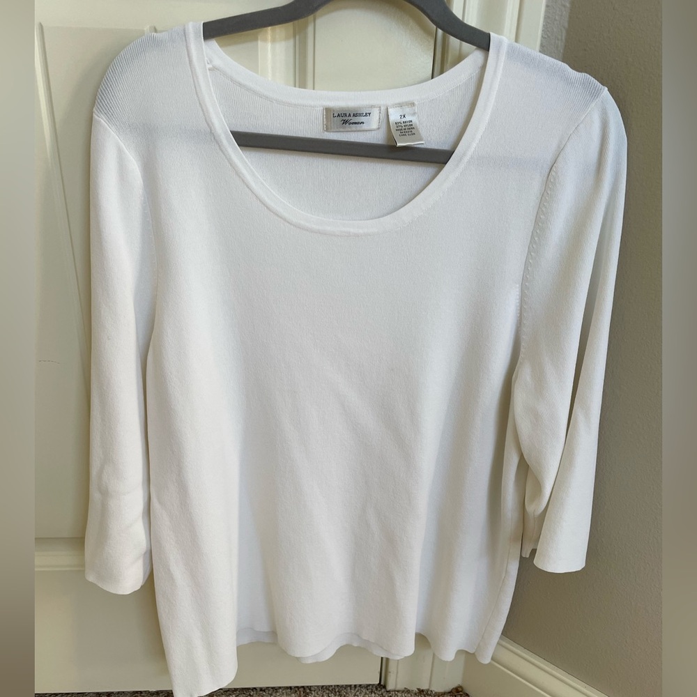 Laura Ashley Scoop Neck Top with Three-Quarter Sleeves, 2X